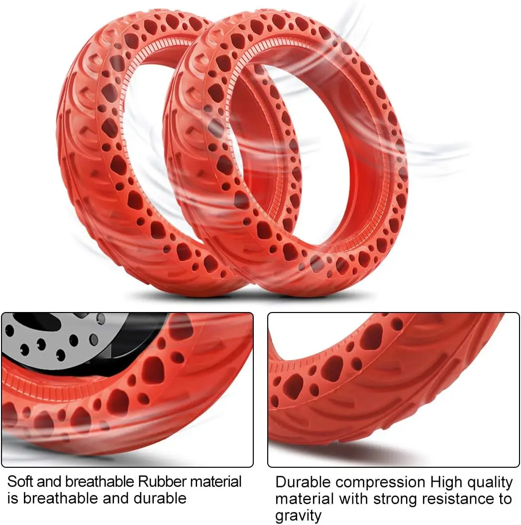 

8.5 Inch Tyre Electric Scooter Honeycomb Shock Absorber Damping Red Tyre Durable Rubber Solid Tire for Xiaomi Mijia M365 Pro