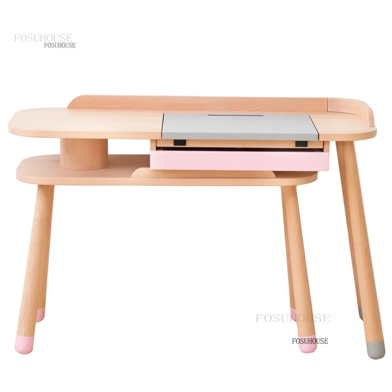 Creative Small Apartment Children's Table Nordic Solid Wood Designer Study Double Desk for School Learning Drawer Storage Tables
