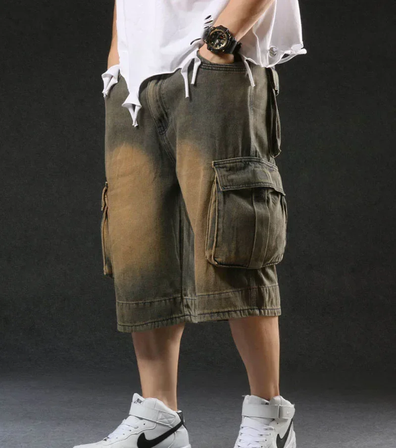 

Мужские Винтажные повседневные байкерские джинсовые свободные джинсовые шорты Mcikkny, прямые потертые джинсовые шорты 30-46