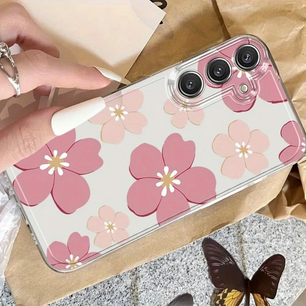 Pink Large Flower Transparent Silicone Phone Case