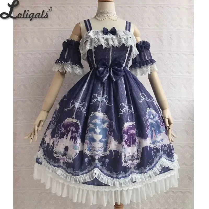 Sweet Printed Lolita JSK Dress w. Detachable Sleeves ~ Unicorn's Secret Garden by Yiliya