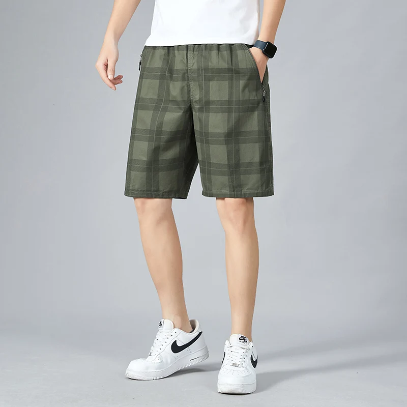 

Мужские повседневные шорты в клетку, темно-синие пляжные шорты до колен, тонкие свободные прямые тонкие шорты, лето 100%