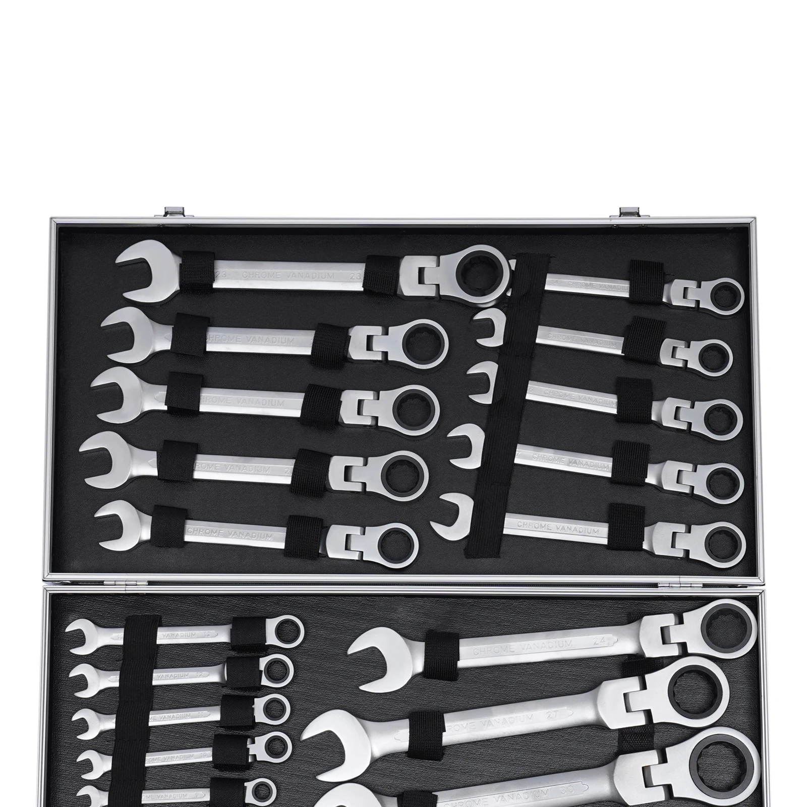 22-teiliges 6-32 mm Schraubenschlüssel-Set mit beweglichem Kopf, Ratschenschlüssel mit flexiblem Kopf, Ring-Maulschlüssel-Set mit Tragebox – Detail 5