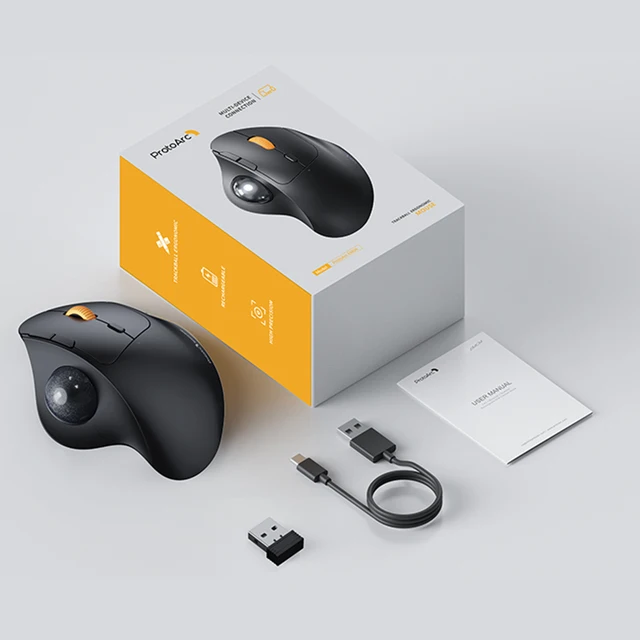 ProtoArc Wireless Trackball Mouse 2.4g Ergonomic Rollerball Mouse Rechargeable Bluetooth Computer Mice 3 Device Connection 6