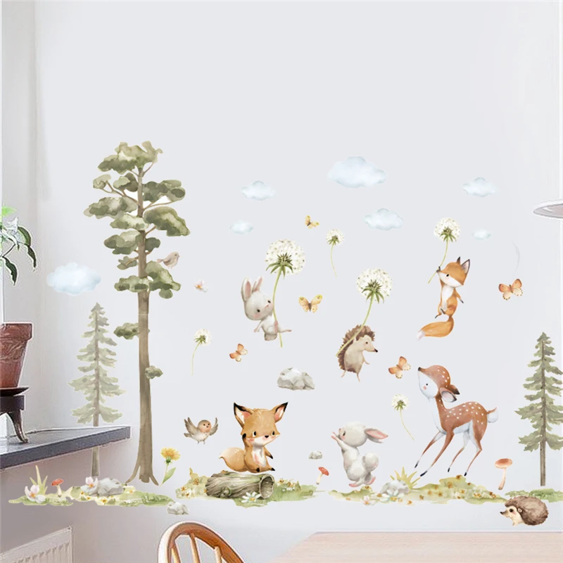 Naughty Fox Deer Rabbit Hedgehog Wall Sticker For Kids Bedroom Decoration Diy Forest Animals Mural Art Home Decals Pvc Posters