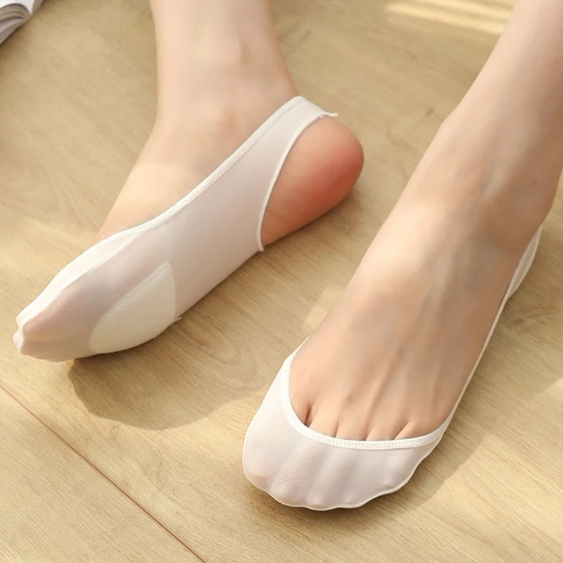 여성용 보이지 않는 보트 양말, 실리콘 미끄럼 방지 양말, 하이힐 신발, 아이스 실크, 얇은 하프 팜 서스펜더, 여름, 3 쌍