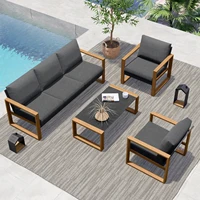 4-Piece Outdoor Modern Furniture Set – 5-Person Conversation Sofa with Faux Wood Frame and Olefin Cushions - Image 2