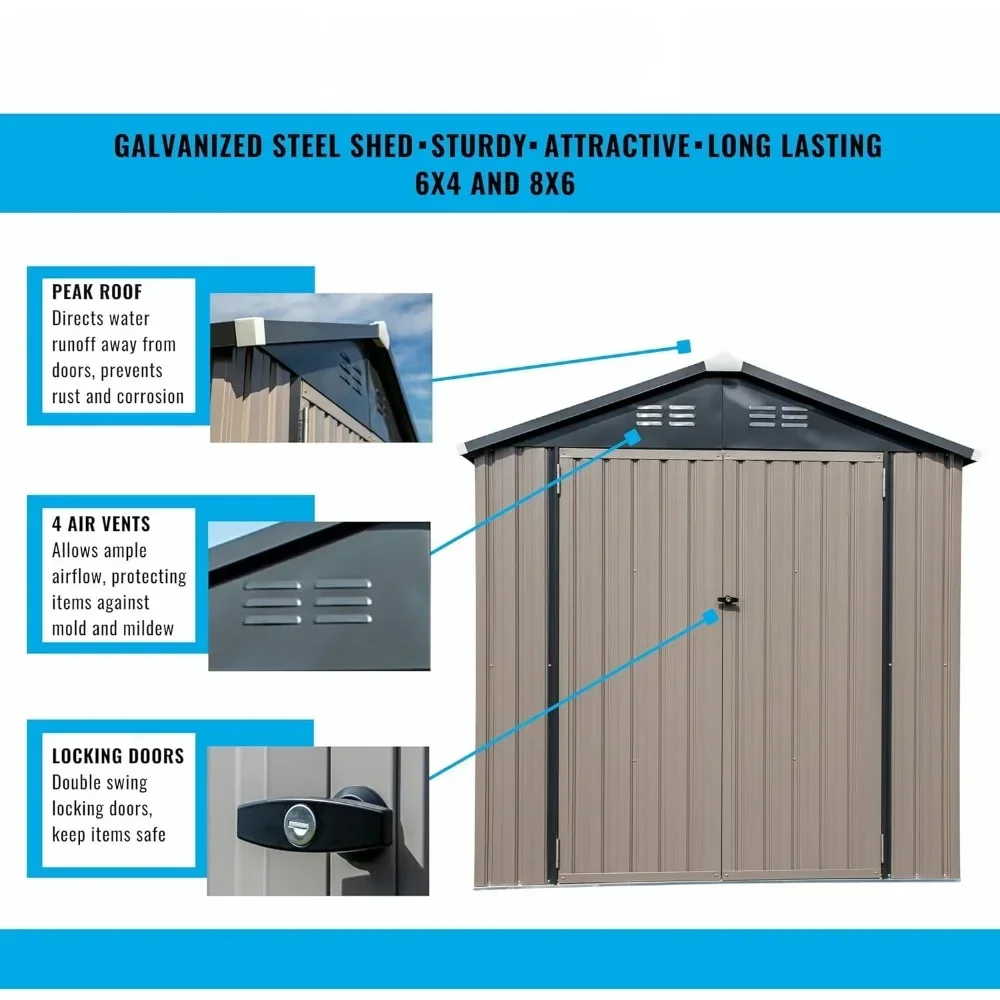 Description Picture 3 of itemStorage Shed, 6X4 Outdoor Galvanized Steel Storage Shed W/Lockable Door for Backyard or Patio Supplies, Sheds & Storage