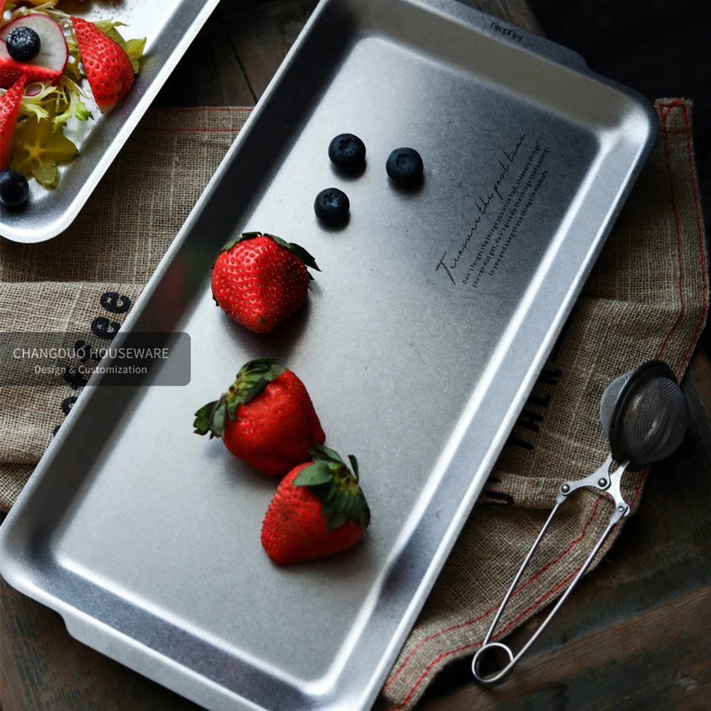 Nordic Style Vintage Series Stainless Steel Serving Tray Minimalist Design Kitchen Tableware for Serving Plates