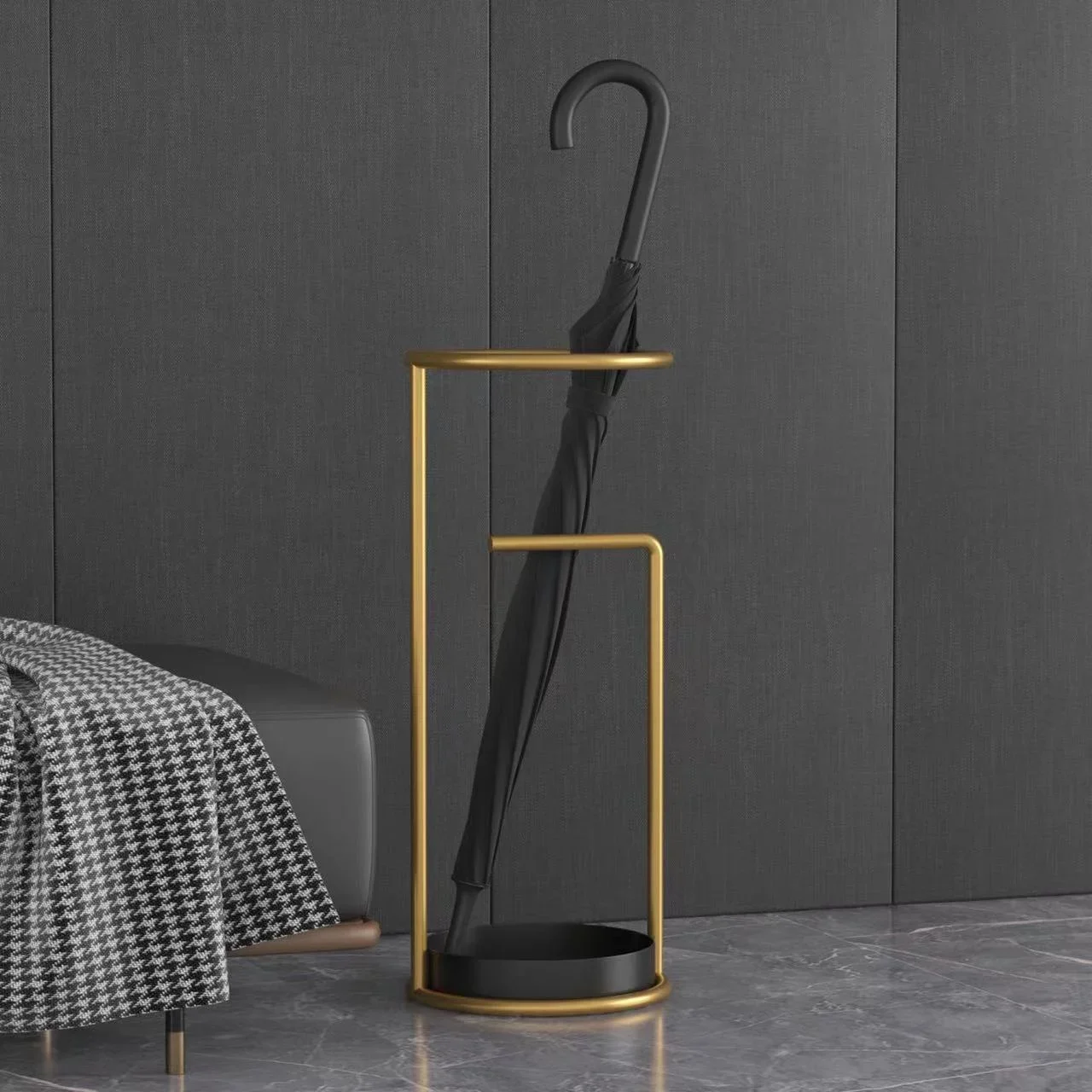 Modern Creative Umbrella Rack Fashionable Light Luxury Gold Stand Hotel Lobby Eco-Friendly Metal Storage Bucket Lobby