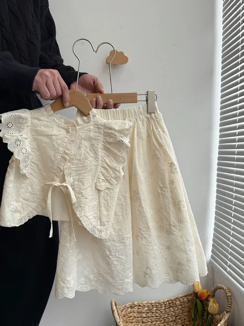 MILANCEL New Summer Kids Clothes Set Infant Cute Lace Sleeveless Vest +Skirt Girls Embroidered Flowers Outfit