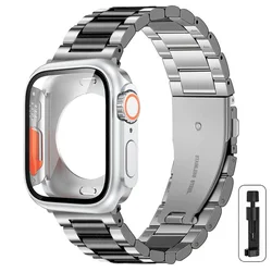 Sleek Stainless Steel Ultra Case + Band for Apple Watch Series - Premium Metal Strap (SB silver)
