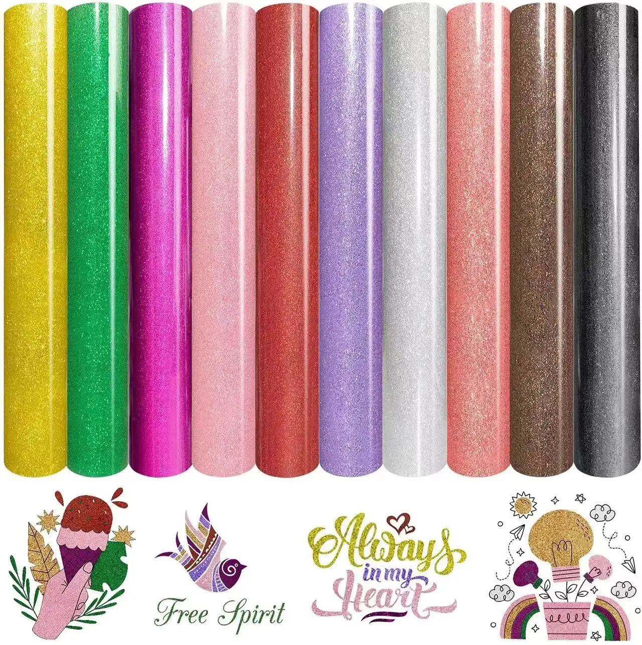 Glitter Heat Transfer Vinyl Iron on Vinyl, HTV Vinyl for Shirts,Cameo,Easy to Cut & Weed for Heat Design
