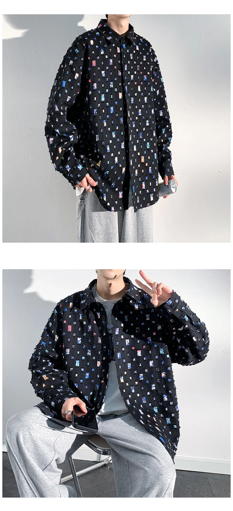 Colorful Torn Patch Jacket in men's streetwear fashion5