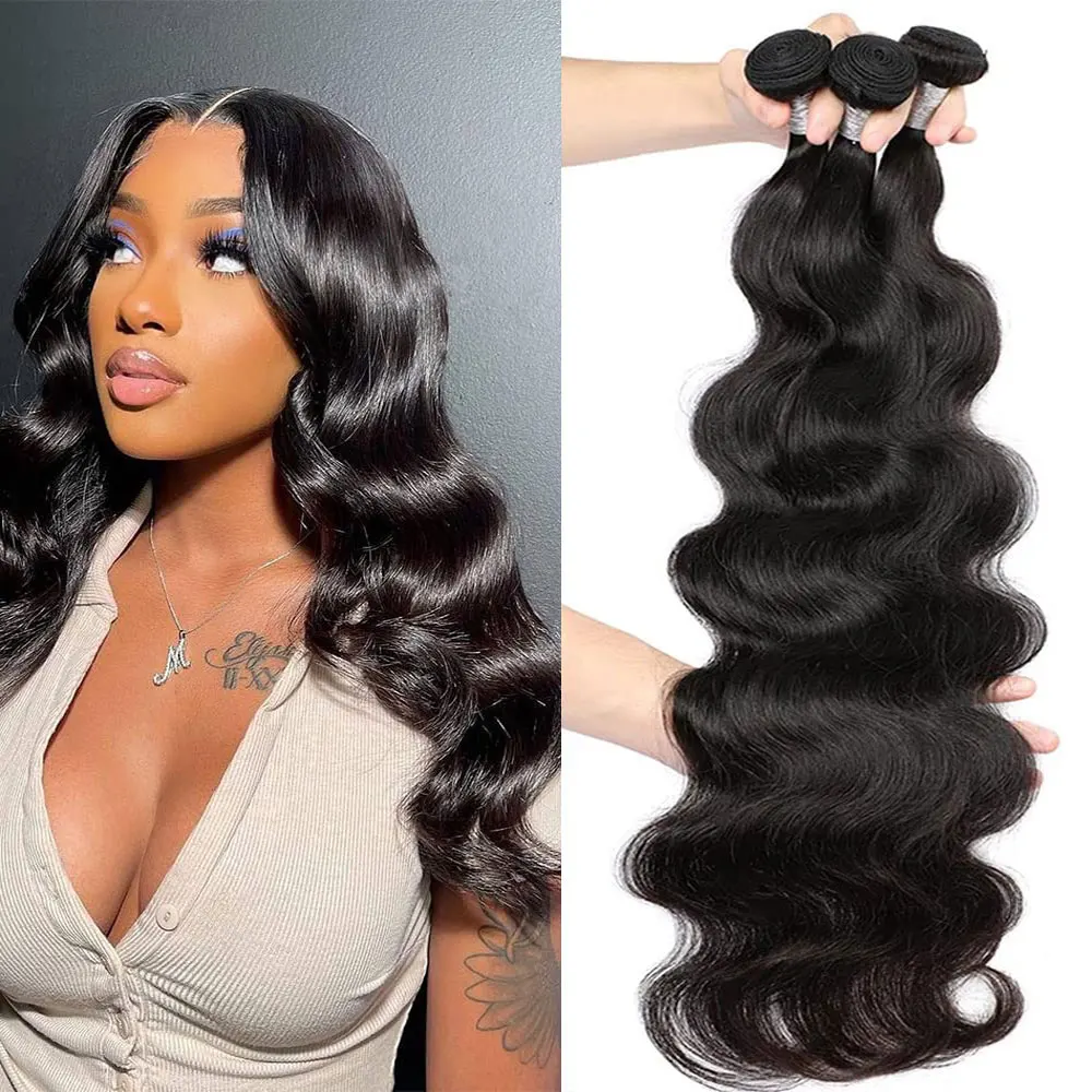 

Brazilian Body Wave Human Hair Bundles Natural Hair Weave 3/4 Bundles Deal 8-28Inch Machine Double Weft Bundles Hair Extensions