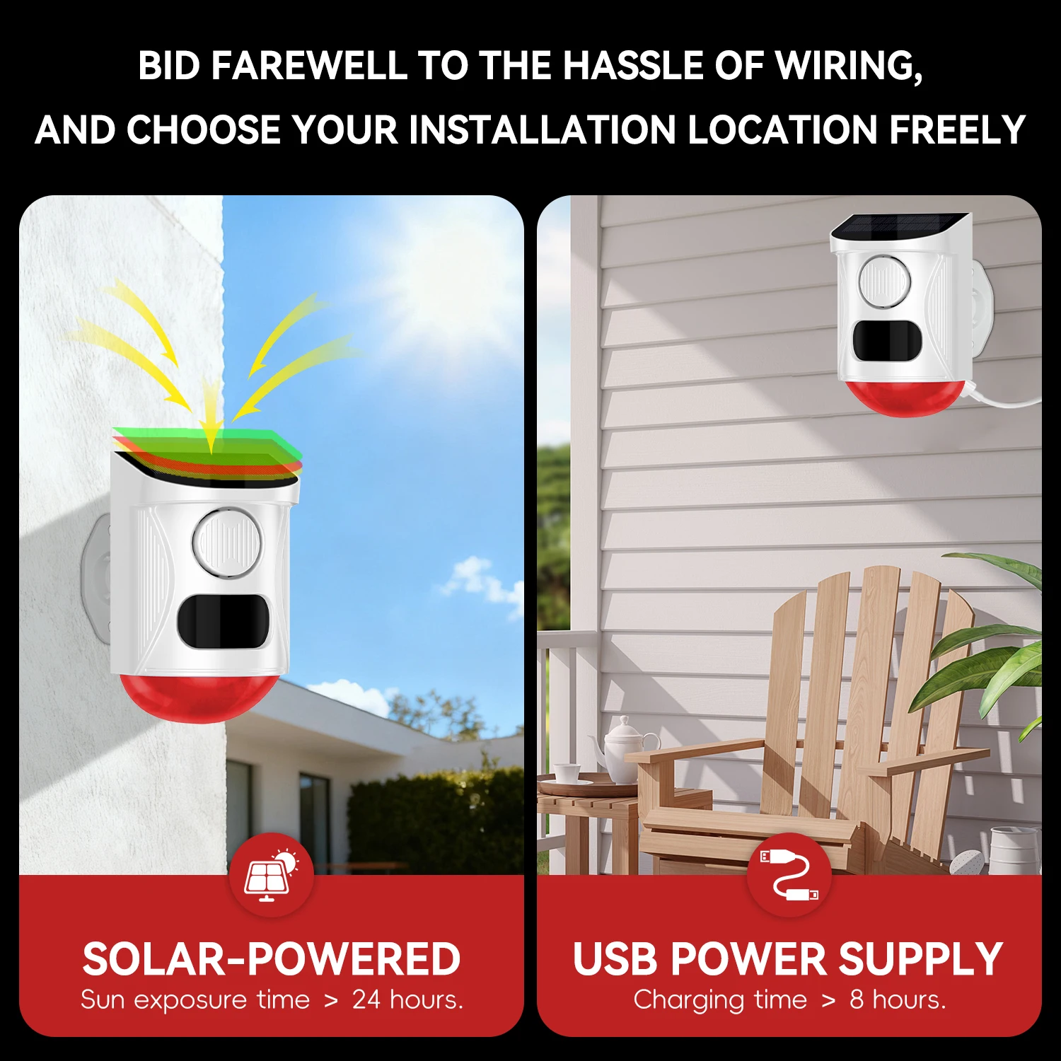 Solar-Powered Outdoor Alarm: Waterproof Motion Detector with 120dB Siren & Lights
