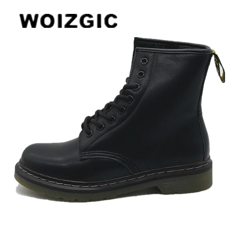 WOIZGIC Women's Female Men Autumn Genuine Leather Ankle Shoes Boots Platform Lace Up Autumn Winter Fur Plush Plus Size 43 44 1