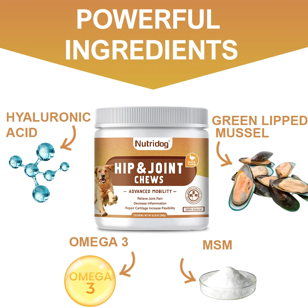 Hip and Joint Supplement Dogs Glucosamine Chondroitin MSM Duck Flavor Joint Care Chews Duck pet nutrition supplement