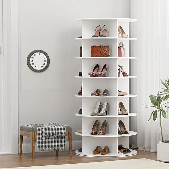 MAGIC UNION Rotating Shoe Rack Tower - 7-Tier Spinning Handbag Shoe Display Lazy Susan Organizer, 360° Revolving Shoe Rack Stora