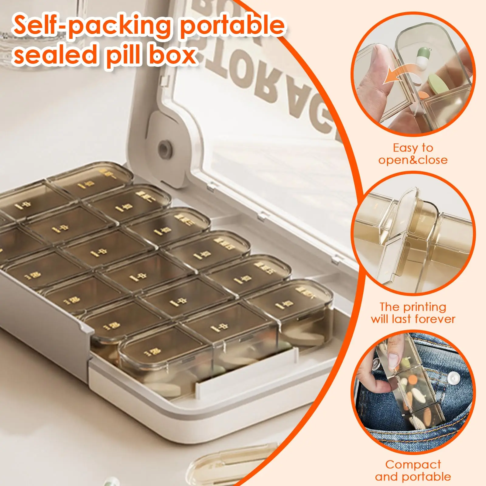 Large Weekly Pill Organizer with Dispenser and Medicine Storage