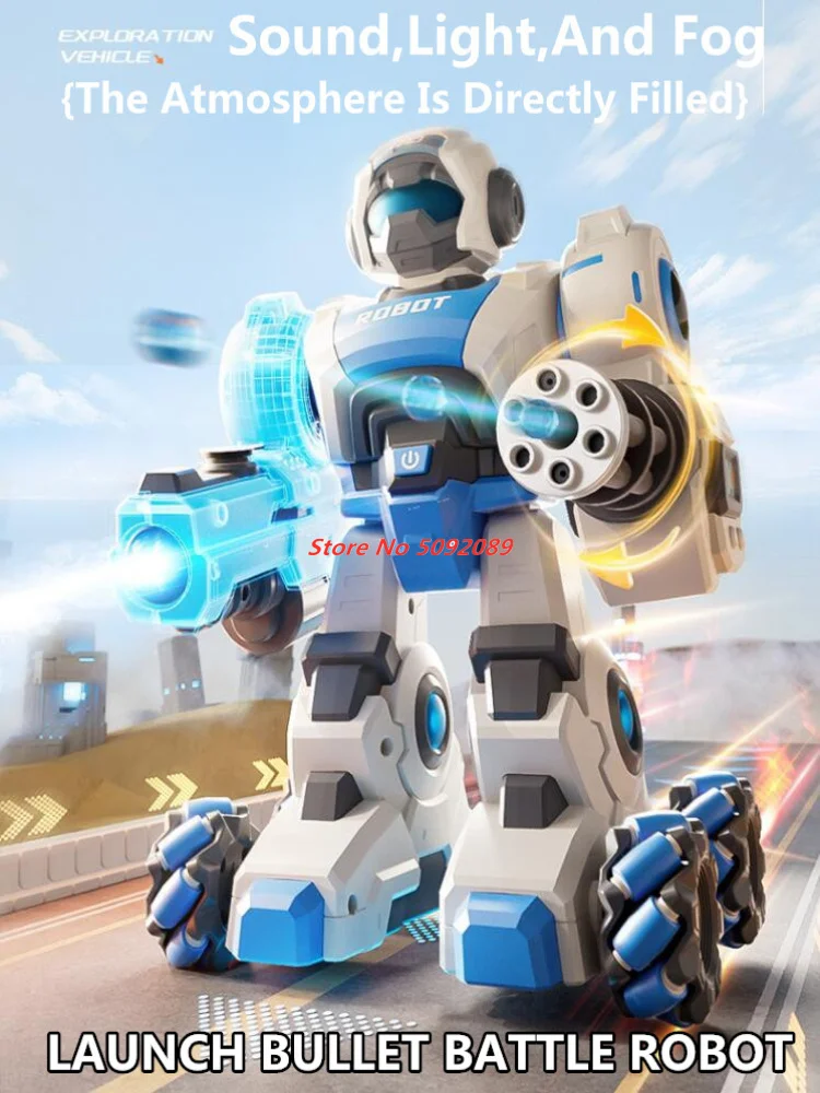 Watch And Controller Dual Remote Control Robot 2.4G Lighting Smoking 360° Rotation Lanuch Bullet All Terrain RC Robot Toy Gifts 3