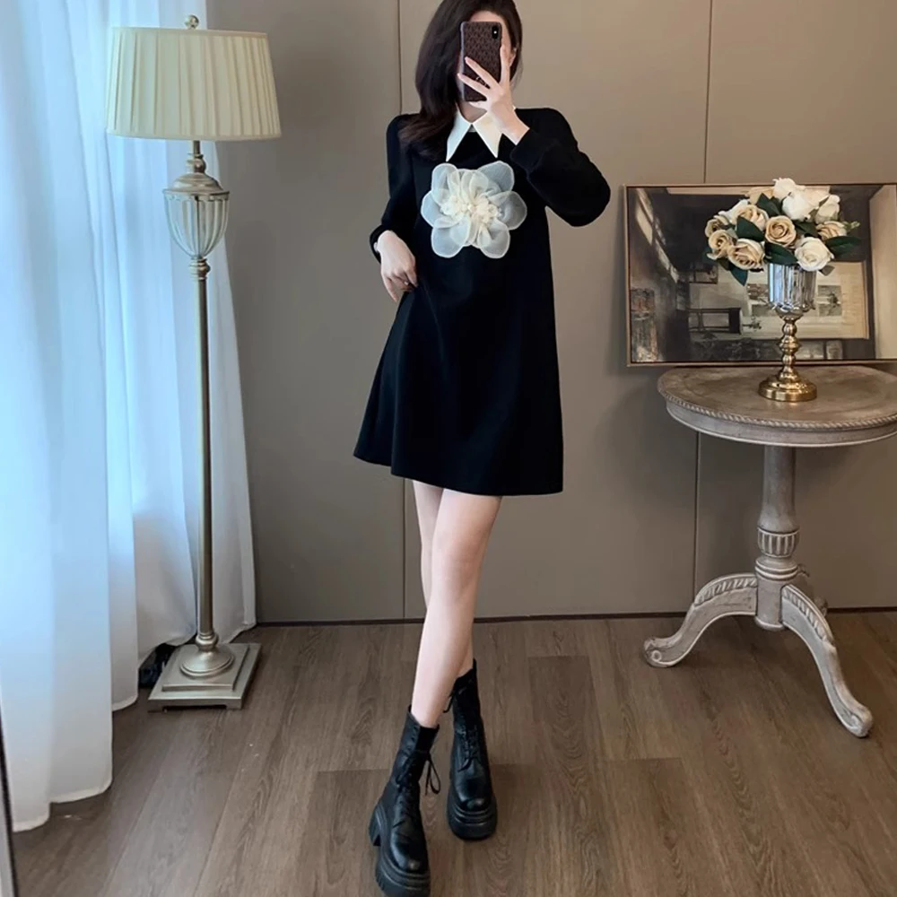 

European Dress Women's Spring and Autumn 2024 New French Hepburn High end Embroidered Loose Fashion Large Size Casual Dress