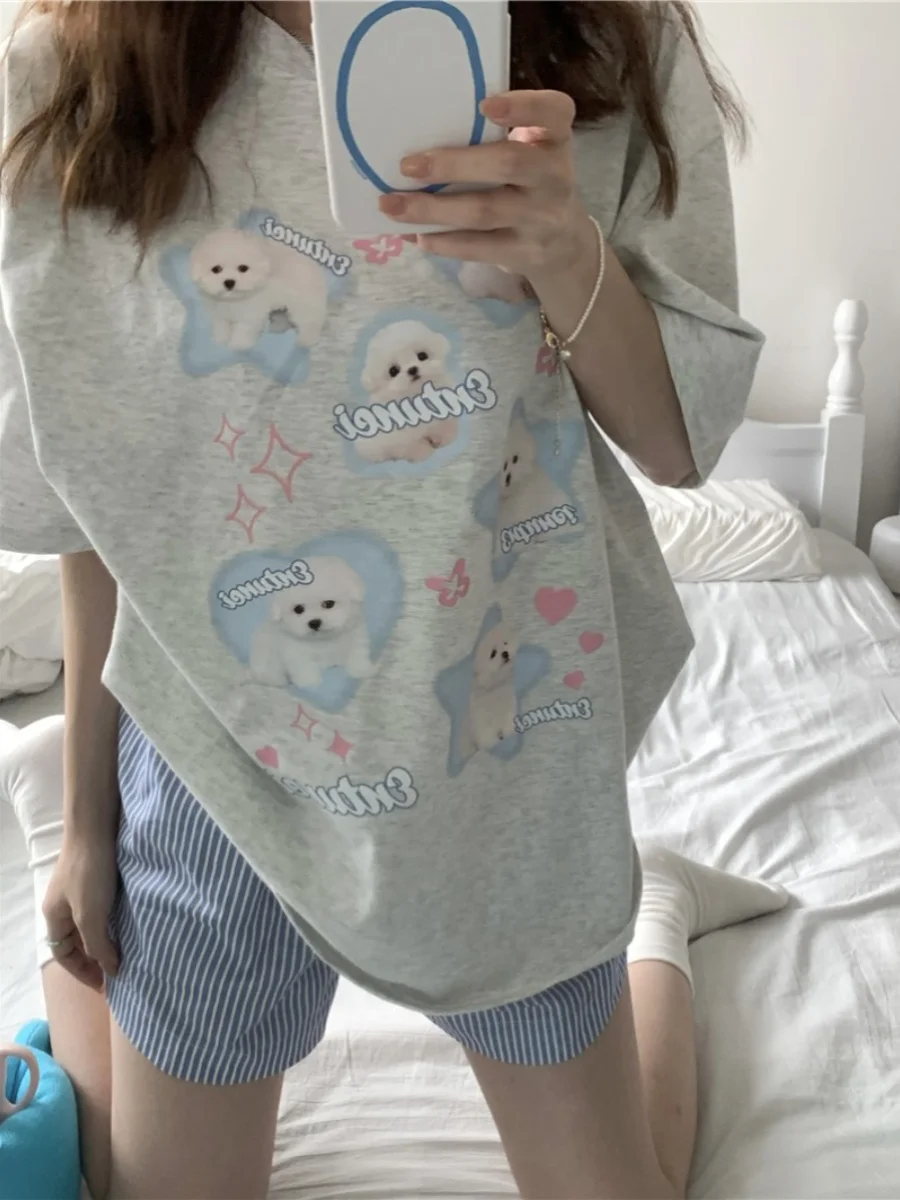 

Kawaii Cartoon Printed Cotton T-Shirts for Womens Fashion Casual Soft Short Sleeve Tees Y2k Sweet Girls Street Tops Clothes