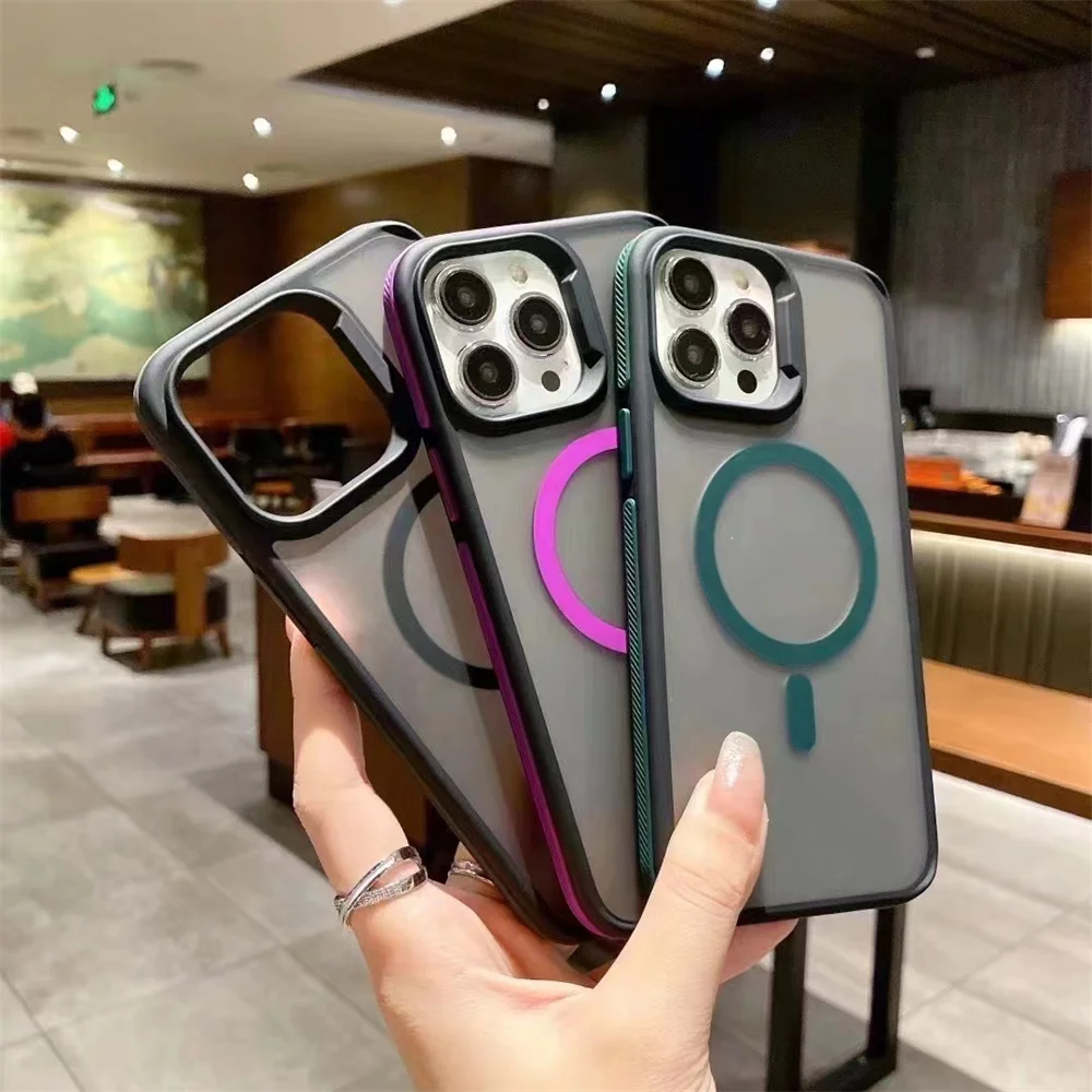 Matte Transparent Magnet Magsafing Phone Case For iPhone 12 13 14 15 Pro Max 14 15 Plus Wireless Charging Hard Shockroof Cover