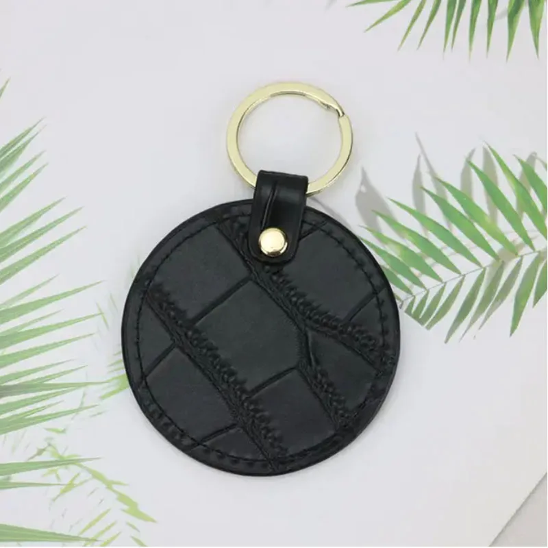Wholesale free custom initial keychain metal ring embossed croco pattern genuine leather heart car leather keychains 4