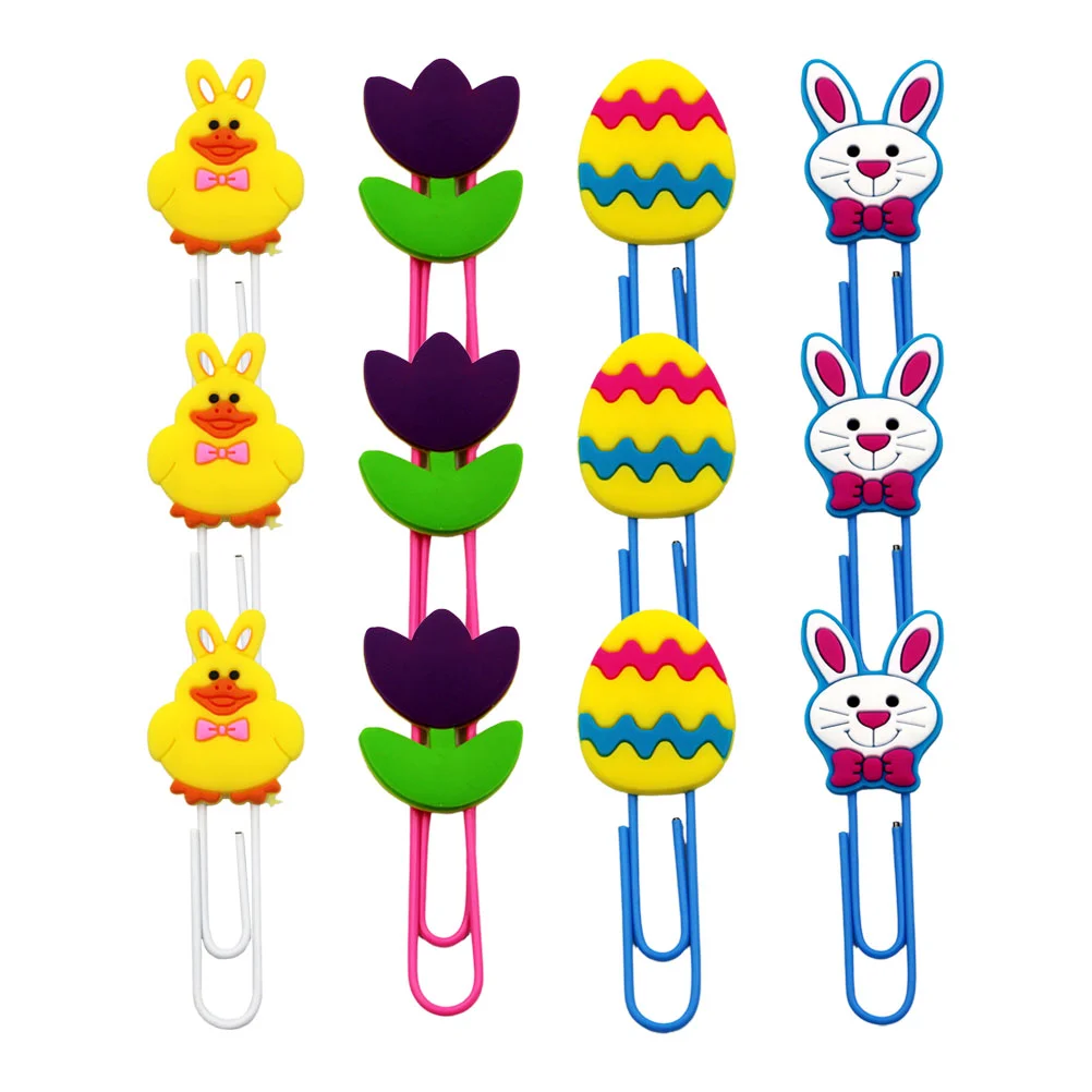 

12pcs Adorable Bookmark Easter Paper Clips Metal Note Clips File Memo Holders Gift Clips for Home Office School (Assorted and