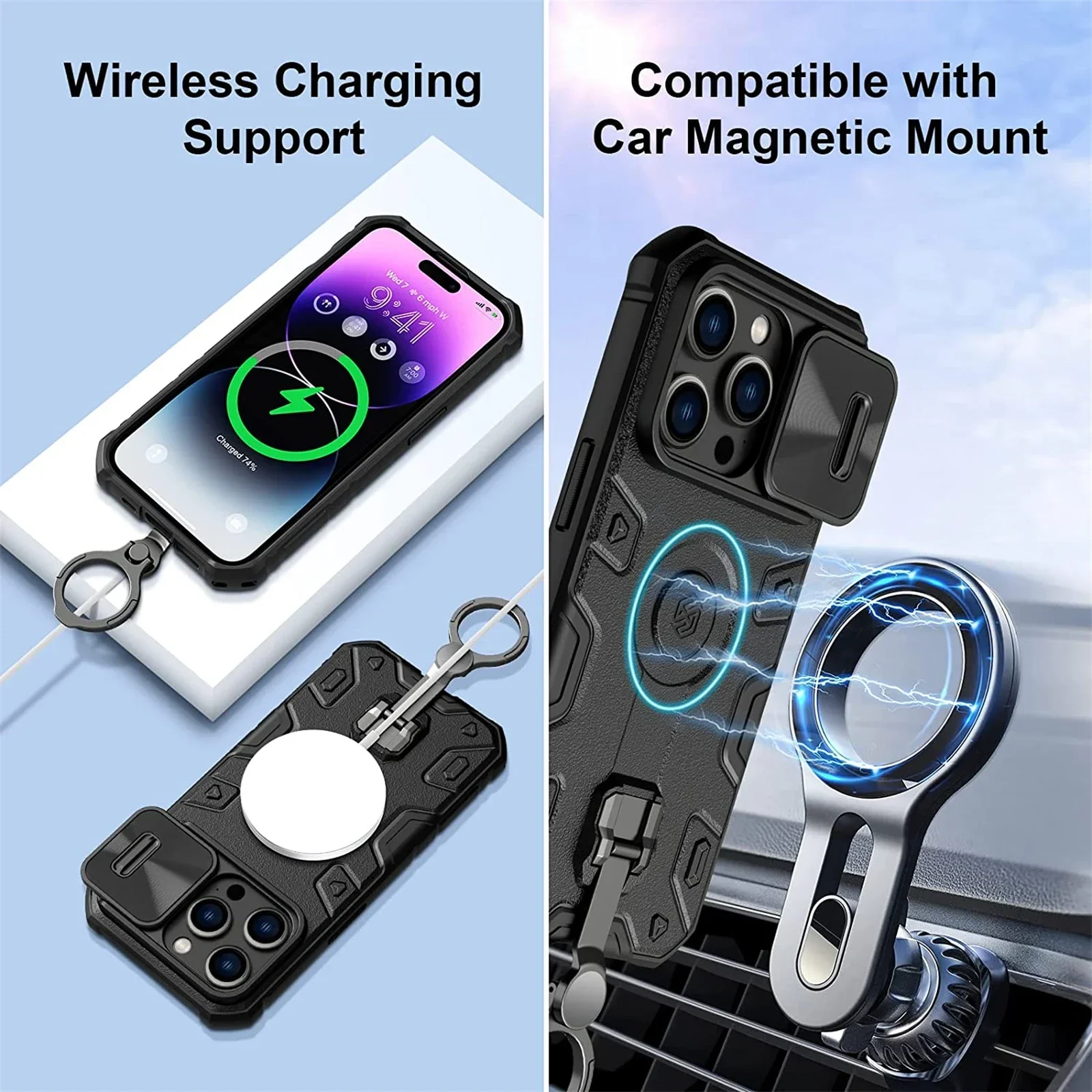 Nillkin for IPhone 15 14 13 12 Pro Max Protective Phone Case Armor  with MagSafe Grade Drop Proof Hard Stand Slide Camera Cover