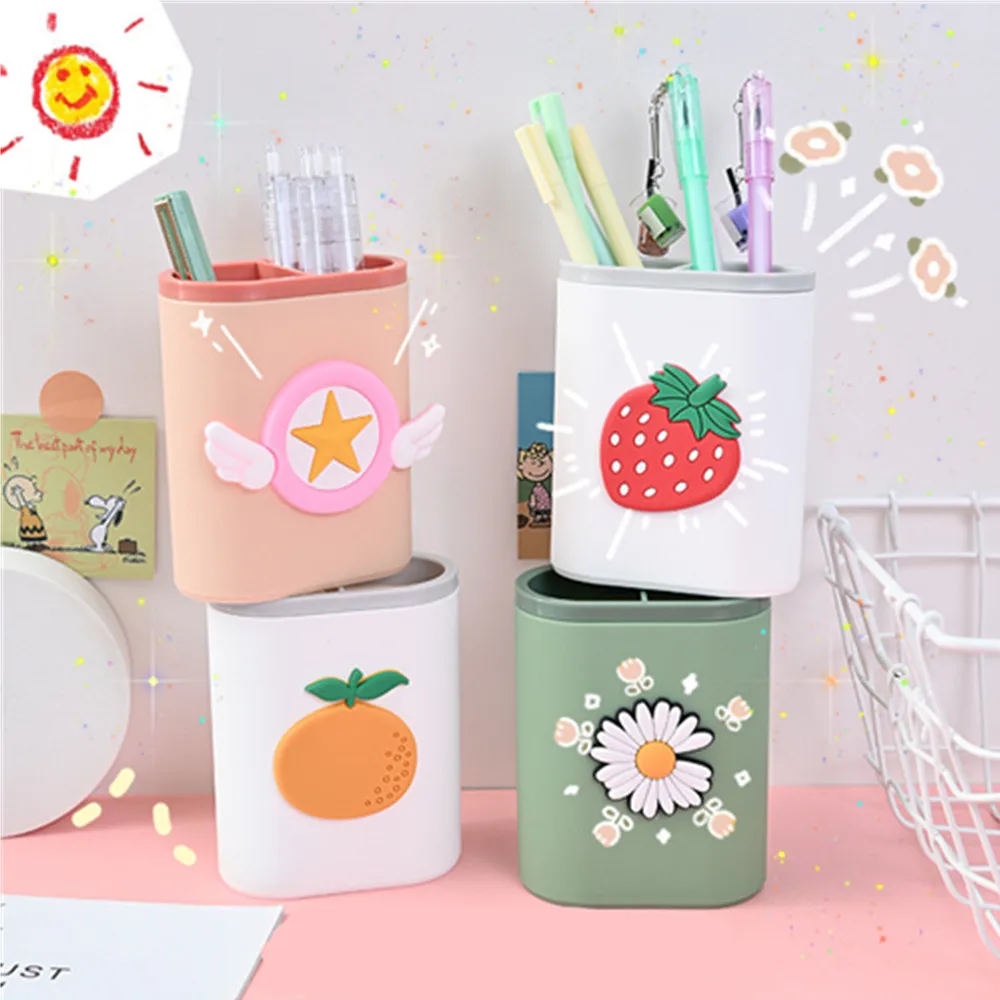 1pc Kawaii Macaron Color Pen Pencil Pot Holder Brush Storage Container Desk Organizer Multifunction Stationery Office Supplies