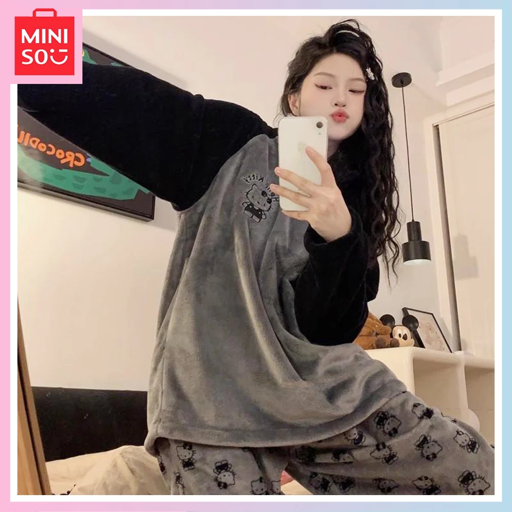 

Miniso 2023 New Hellokitty Pajama Ladies Fall/winter Coral Velvet Round Neck Thickened and Flannel Homewear Can Be Worn Outside