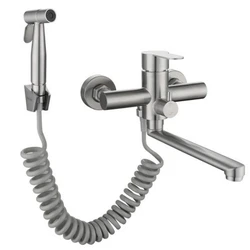 Stainless Steel Kitchen Faucet Brushed Extension Faucet 2 Functions Wall Mounted Bathtub Mixing Valve Shower Faucet Hand Spray
