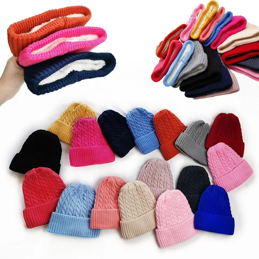 

Fashion Wool Knitted Hat Soft Warm Thickened Woolen Beanies Woolen Solid Color Winter Cap Women