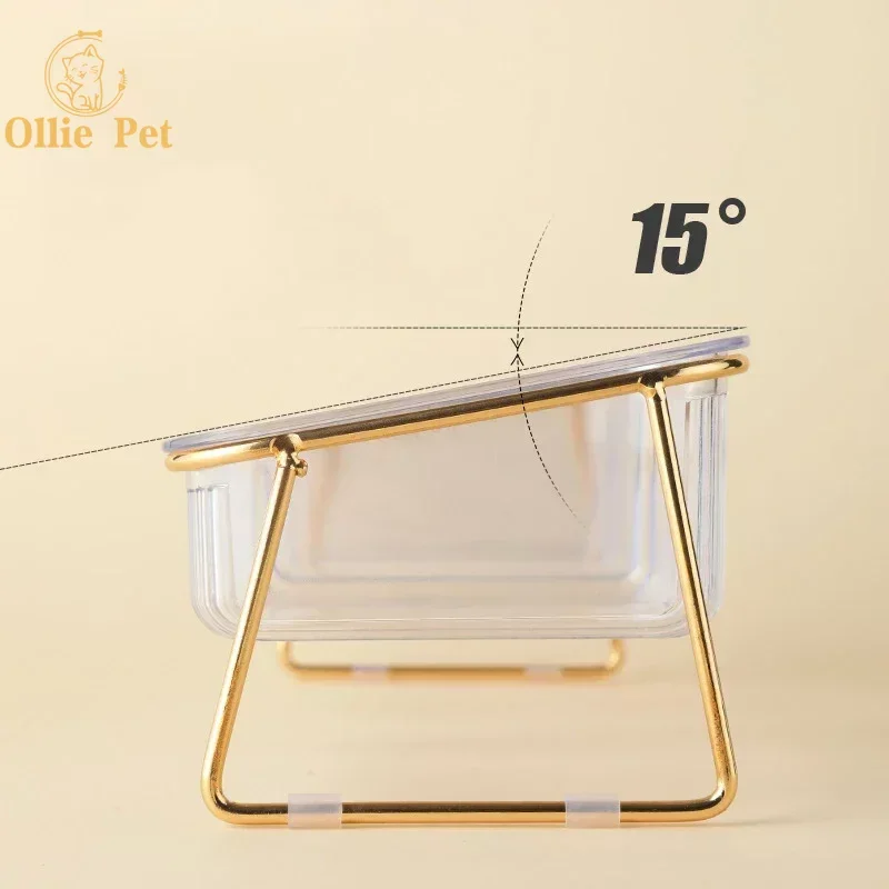 Cat Double Bowl Non-slip Transparent with Raised Stand Foot Puppy Food Feeding Dish Metal Elevated Water Feeder Easy To Clean