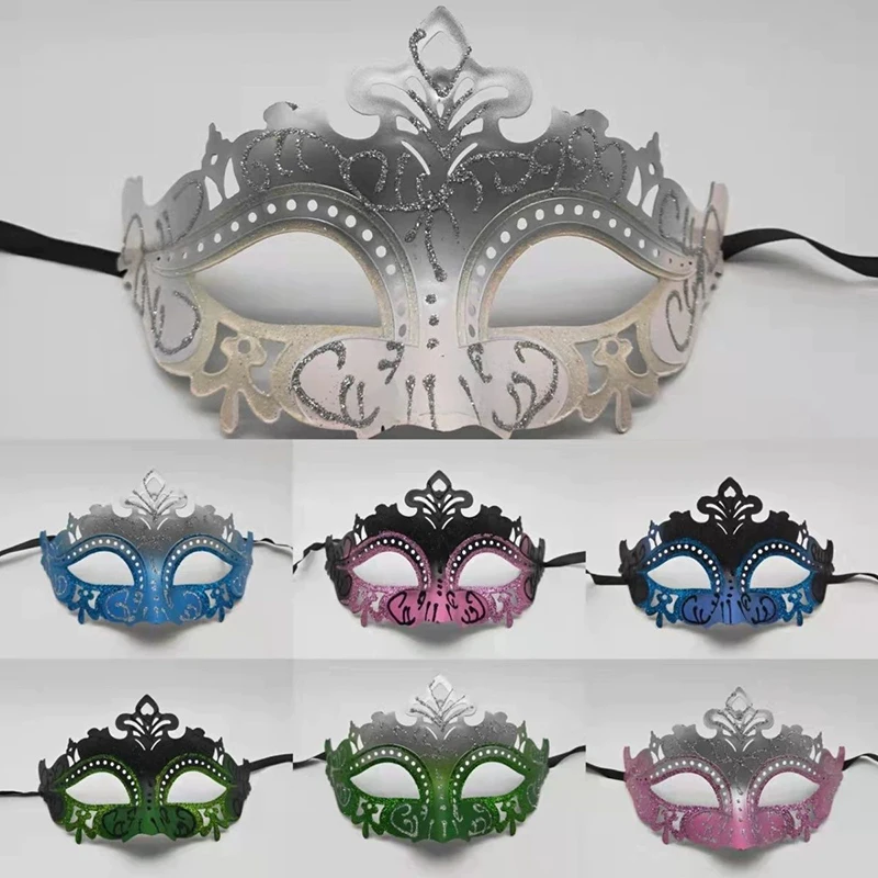 

Gold Powder Masquerade Masks Women Men Rhinestones Hollow Out Fashion Halloween Christmas Cosplay Party Prom Props Silver Black