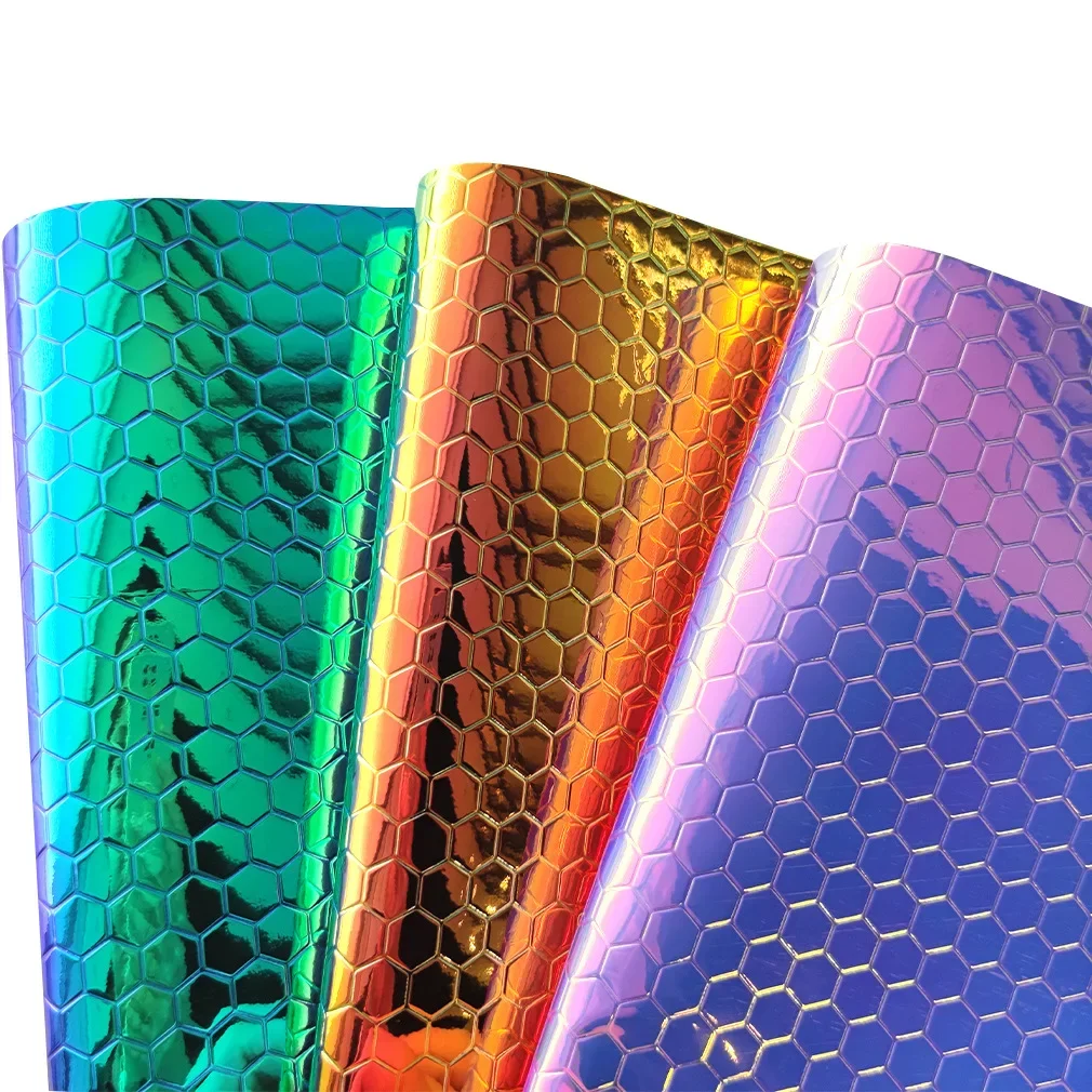 Laser Holographic Hexagonal Waterproof Sanding Resistant PU Leather Handbag Shoe Material Artificial Leather Fabric