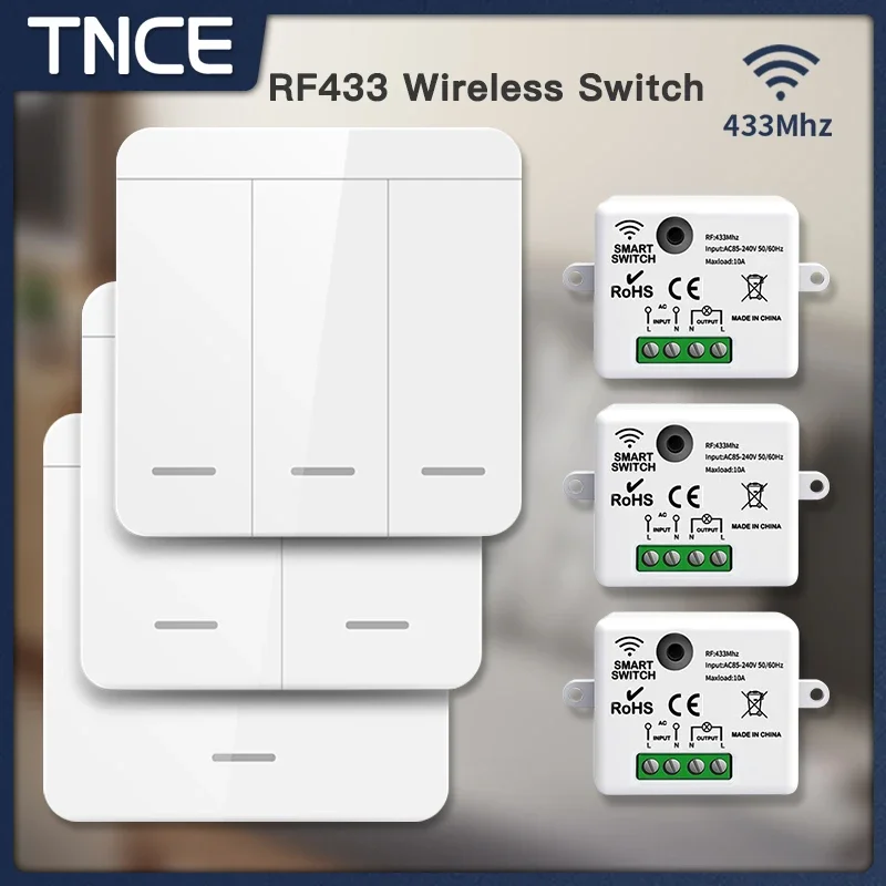 TNCE RF433 รีเลย์ตัวรับสัญญาณสวิตช์ไฟไร้สาย 433 Mhz Mini รีโมทคอนโทรล, 1/2/3 Gang Wall เครื่องส่งสัญญาณสวิทช์, โคมไฟ Led พัดลมสมาร์ท 1