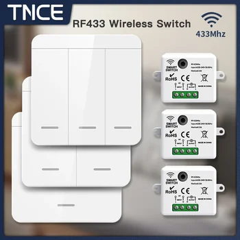 TNCE RF433 รีเลย์ตัวรับสัญญาณสวิตช์ไฟไร้สาย 433 Mhz Mini รีโมทคอนโทรล, 1/2/3 Gang Wall เครื่องส่งสัญญาณสวิทช์, โคมไฟ Led พัดลมสมาร์ท 1