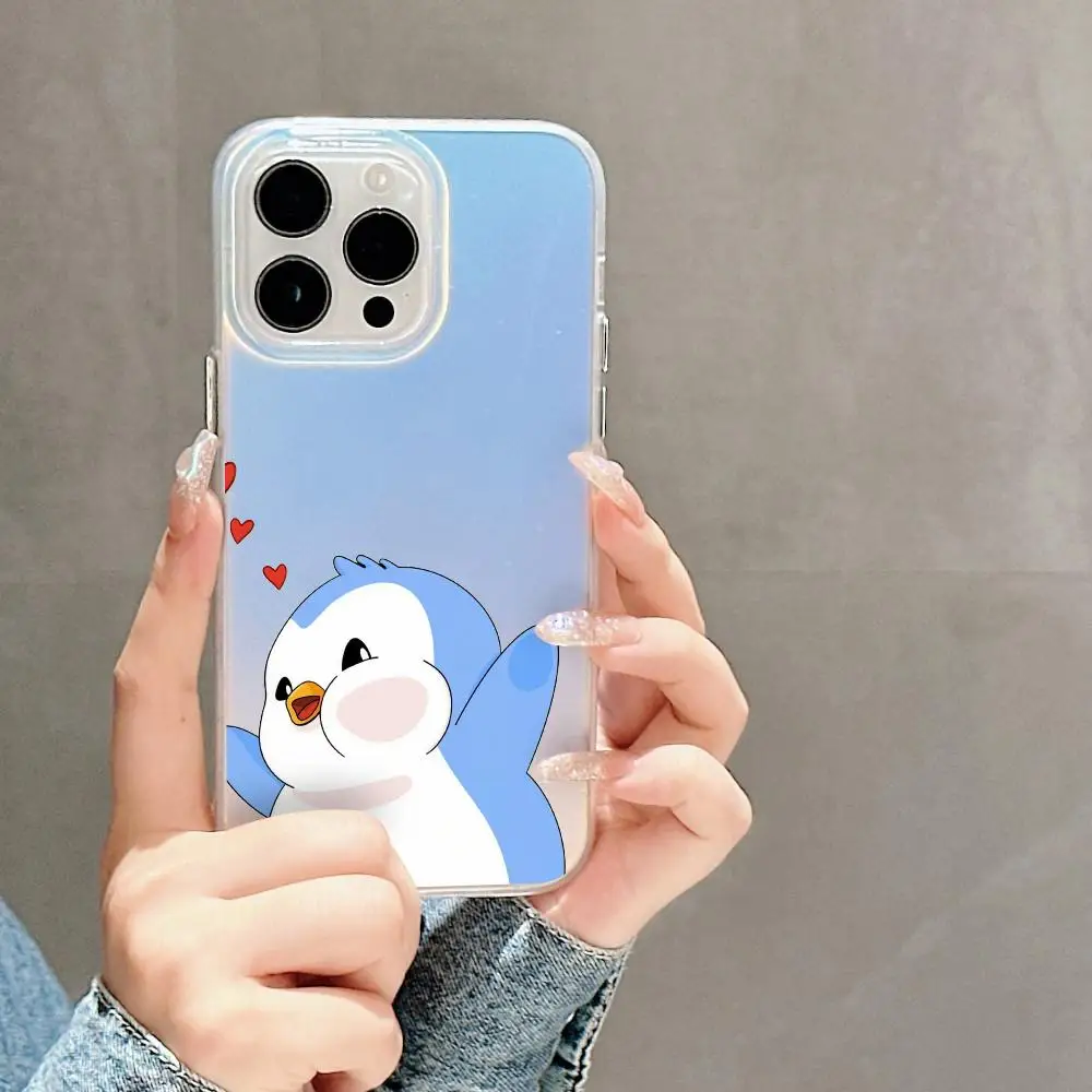 Luxury Pudgy Penguins Transparent Aurora Laser Gradient Phone Case