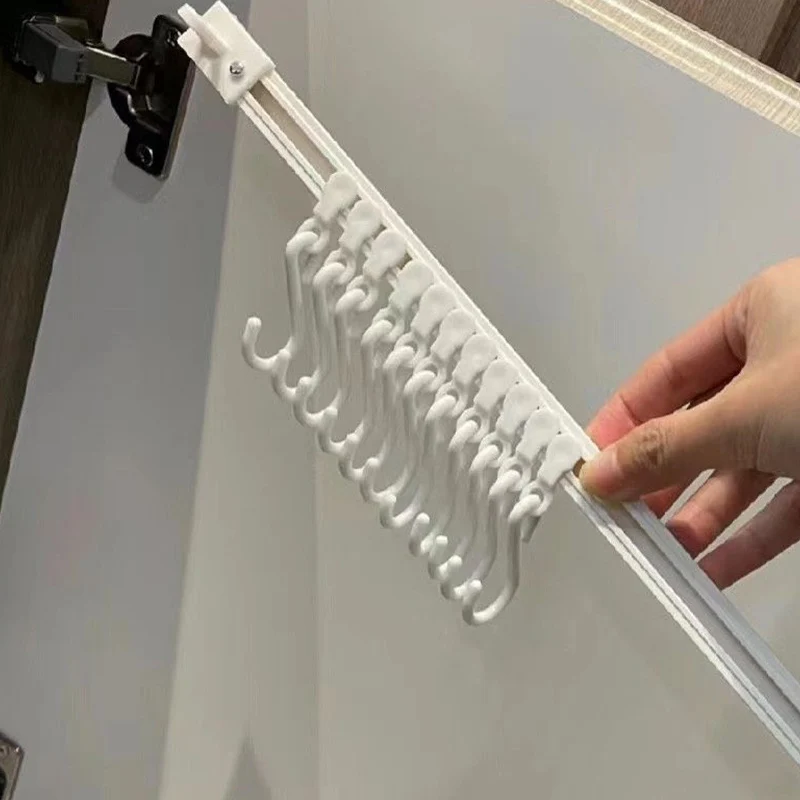 Houseeker Strong Self-adhesive Track Row with 10 Hooks Can Slide S-shaped Holder Non Punching Kitchen Bathroom Storage Rack