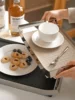Nordic Luxury Stainless Steel Serving Tray Leather Woven Storage Tray with Handles for Home Decoration Table Room Gift 3