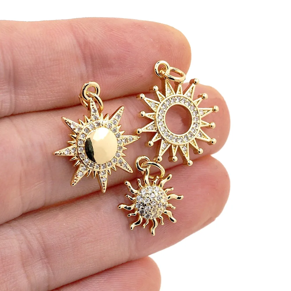 Fashion Sun Totem Charms Pendant CZ Zircon Gold Plated Necklace DIY Birthday Party Jewelry Findings Accessories Making For Women 2