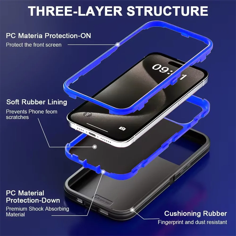 Shockproof Armor Defender Phone Case with Stand – Hard PC + TPU Protective Cover