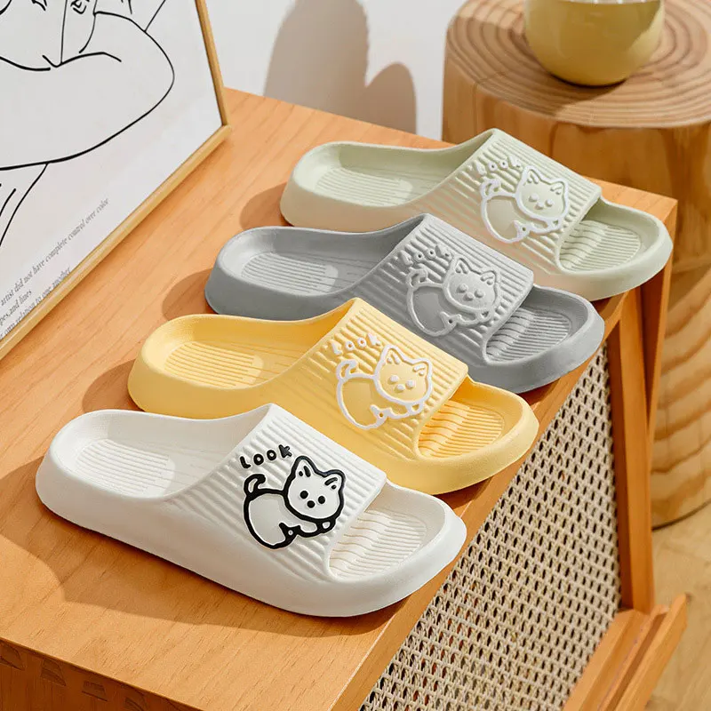 Women's Slippers Indoor Bathroom Anti-Slip Home Cartoon Cute Cat Soft Sole Sandals Summer Flip Flops Cool Flat Shoes 2
