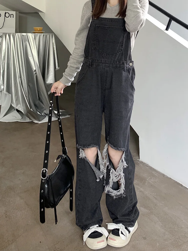 

Женские рваные джинсовые комбинезоны Slergiri Y2k, повседневные свободные брюки с высокой талией и широкими штанинами, уличная одежда, винтажные джинсовые комбинезоны с дырками