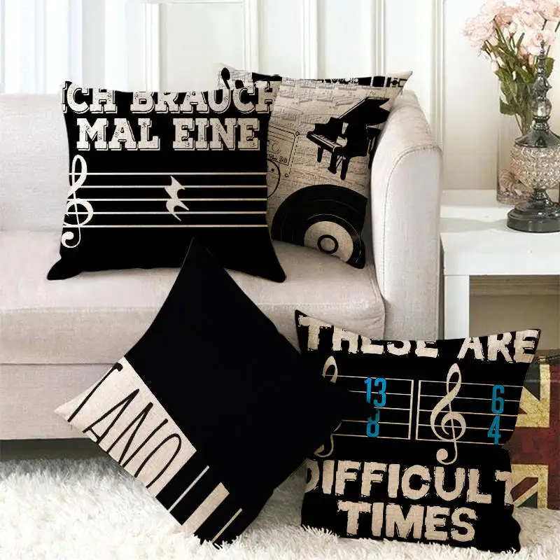 Description Picture 2 of itemPiano Music Pillowcase Music Staff Pillow Case Home Decor Sofa Bedroom Pillow Covers Decorative Cushions for Bed Room 45x45cm
