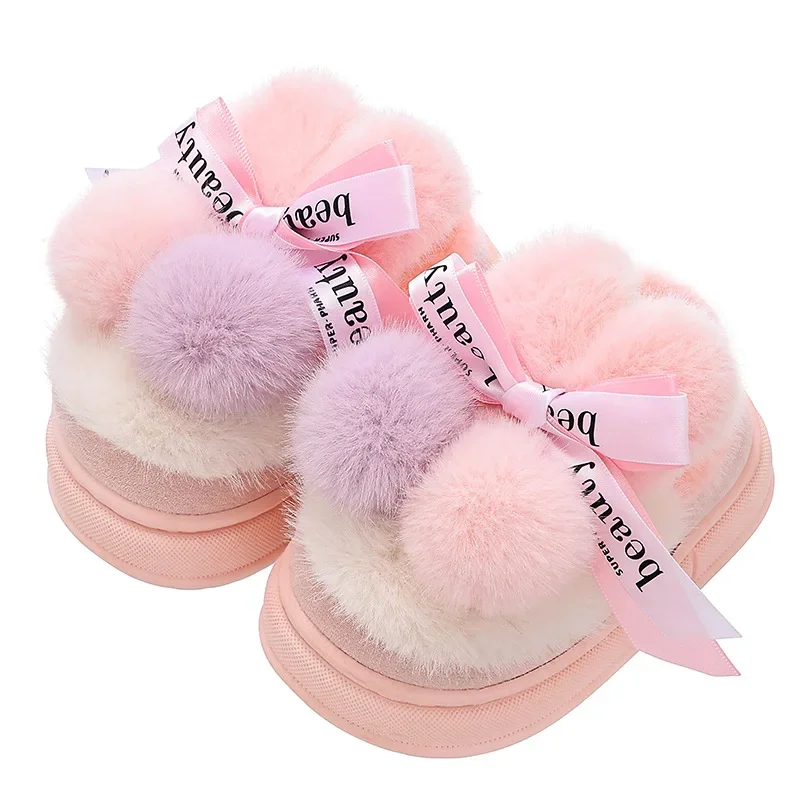 어린이용 겨울 면 혼방 슬리퍼 ? 재미있는 프린트가 있는 뒷부분이 닫힌 미끄럼 방지 실내화, 남아 및 여아용 따뜻한 실내 슬립온