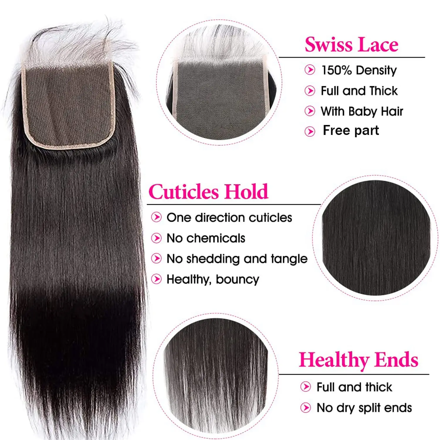 Ulrica Straight Hair Closure 5x5 Human Hair Natural Color Pre Plucked Closure 5x5 HD Lace Hand Tied Brazilian Human human hair closure